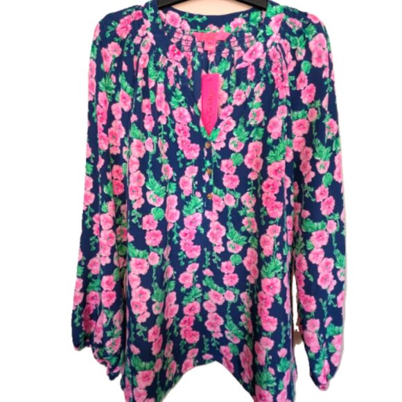 NWT Lilly Pulitzer Oyster Bay Navy Elsa Silk Top Size XL - Picture 5 of 5
